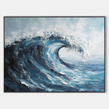 Modern Navy Blue Ocean Wave Painting Large Strokes Texture Wall Art Blue Ocean Painting For Sale