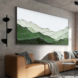 Rich Textured Green Mountain Art Painting Panoramic Wall Art Minimalist Plaster Painting For Sale