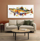 Beautiful Colorful Fish Acrylic painting On Canvas,Large Horizontal Colorful Fish Wall Art,Rainbow Koi Home Decor