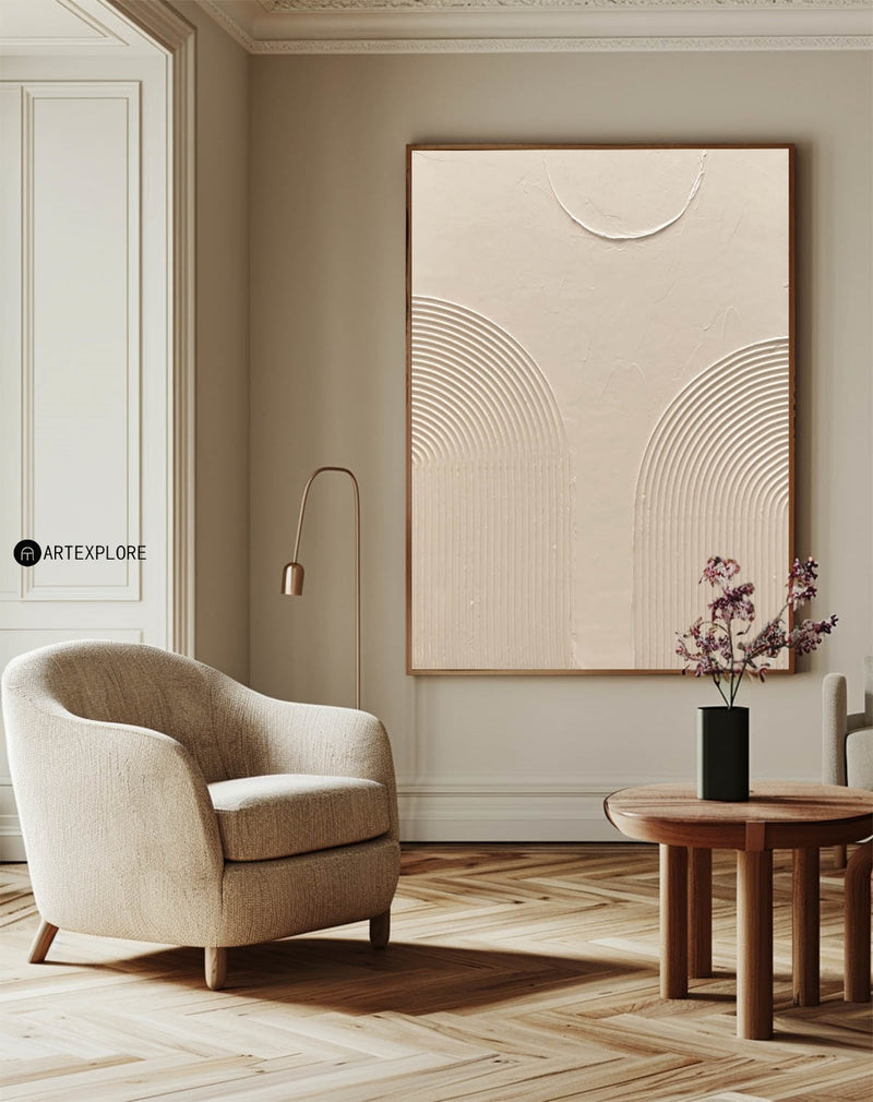 3d Abstract Beige Textured Canvas Art,Large Beige Acrylic Modern Minimalist Art,Beautiful Home Wall Art