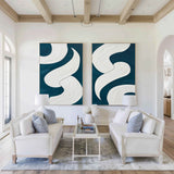 Abstract Turquoise And White Framed Wall Art Set Of 2 Geomet Shapes Painting Modern Oil Art Custom Canvas Paintings 