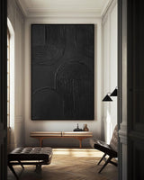 Large Minimalist Dark Style Art Black Painting,Modern Black Living Room Design,Original Black Art Hangings Paintings