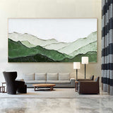 Rich Textured Green Mountain Art Painting Panoramic Wall Art Minimalist Plaster Painting For Sale