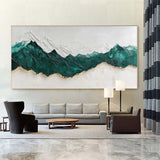 Large Green Abstract Art Minimalist Wall Art Panoramic Canvas Wall Art Rich Textured Plaster Painting