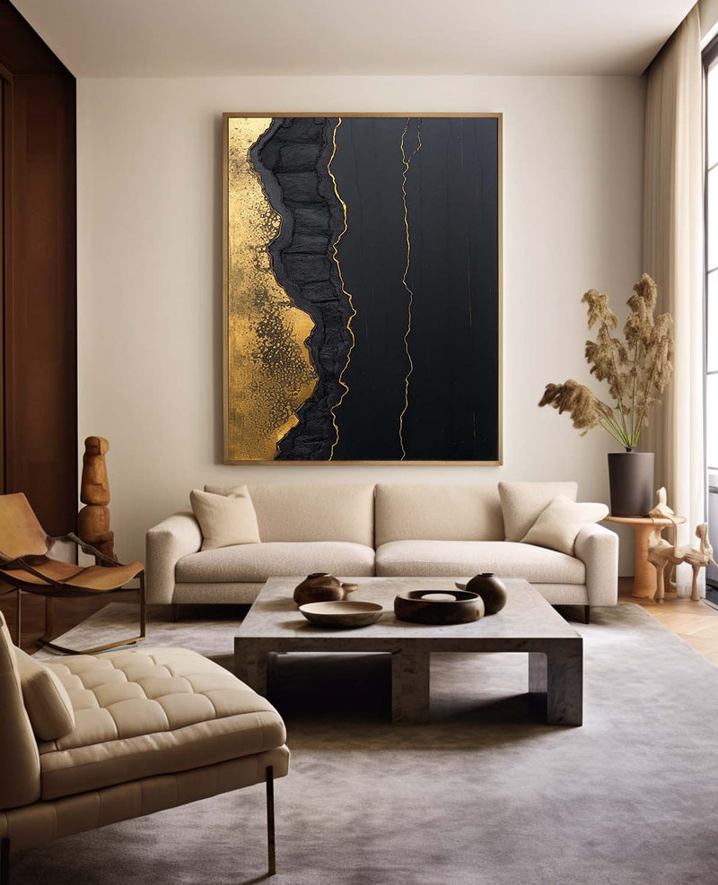 Abstract Black And Gold Canvas Wall Art Black And Gold Modern Artwork Expensive Modern Art