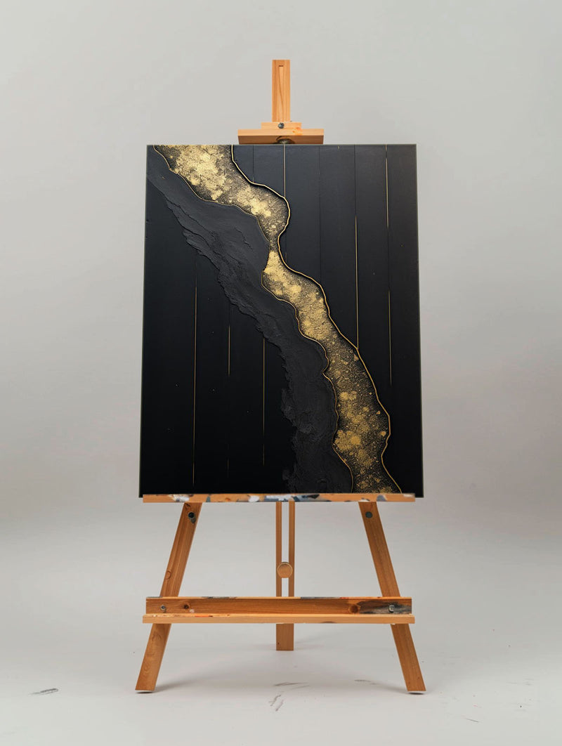 Abstract Black And Gold Painting Large Black Wall Art Abstract Wall Art For Living Room