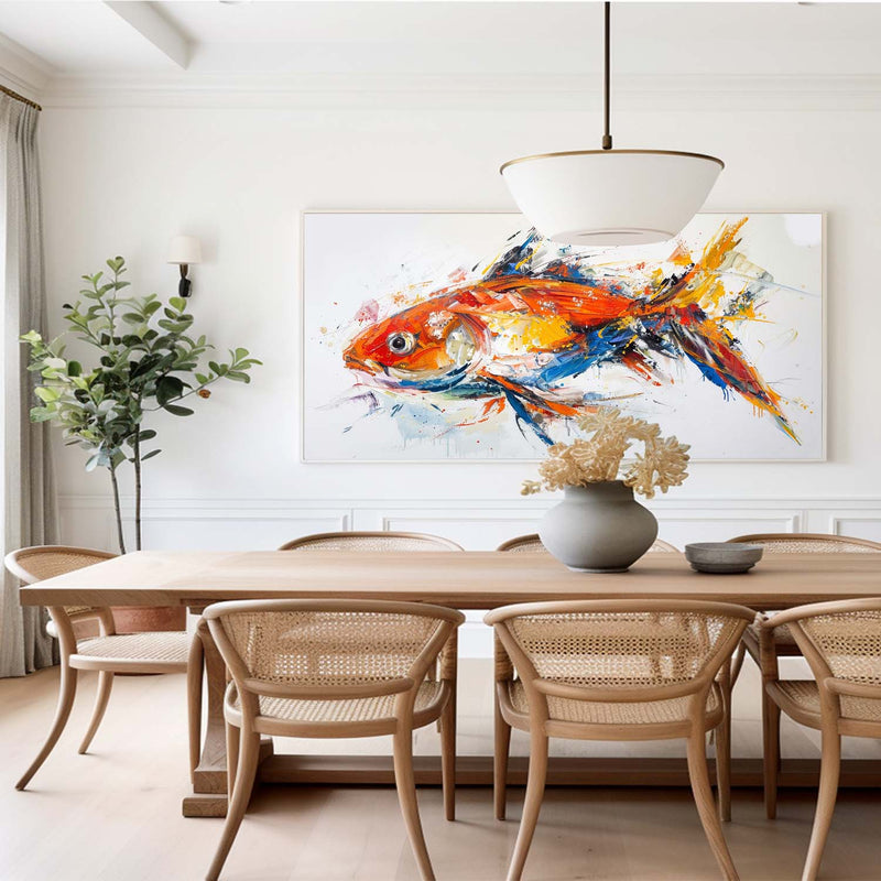 Large Original Red And Blue Fish Wall Art Colorful Fish Oil Custom Canvas Paintings Modern Dining Room Wall Decor