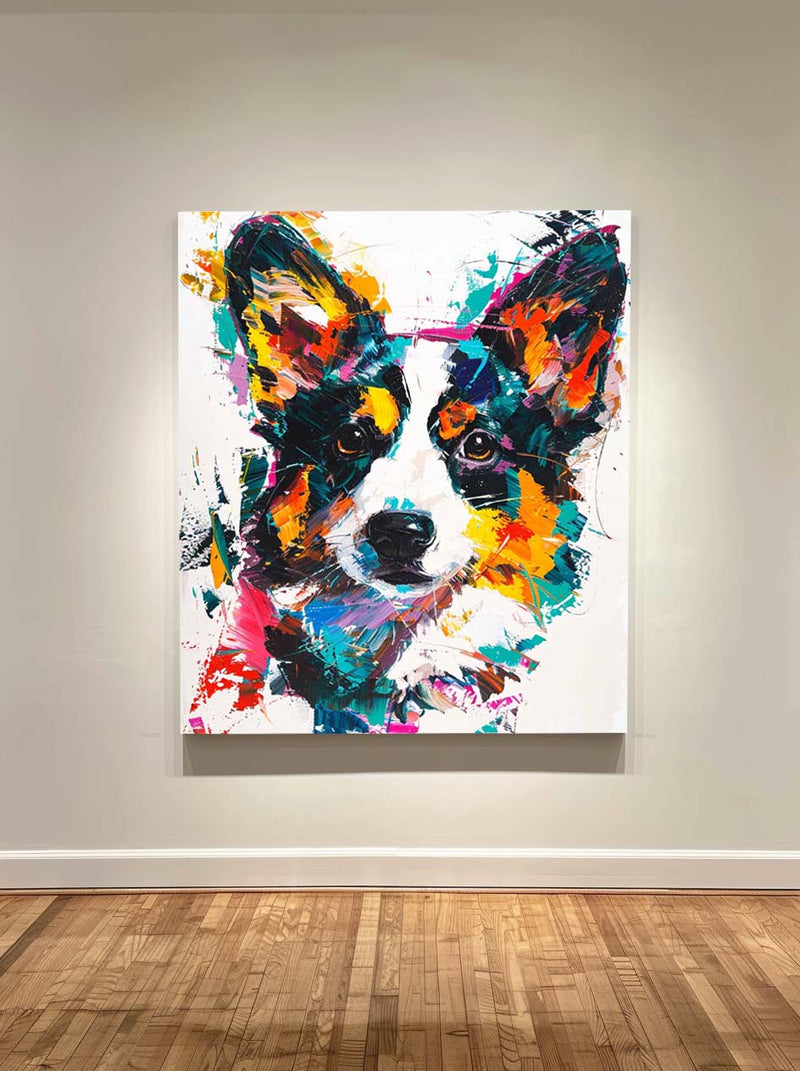 Modern Animal Dog Canvas Painting Wall Art Vibrantly Colorful Dog Art Large Dog Painting For Kid's Room