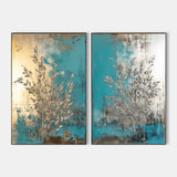 Diptych Turquoise Painting, Set Of 2 Bauhaus Art Decoration Large Silver Textured Wall Art 