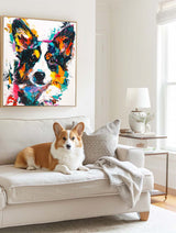 Modern Animal Dog Canvas Painting Wall Art Vibrantly Colorful Dog Art Large Dog Painting For Kid's Room