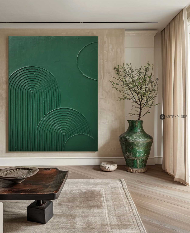 Largr Green Rich Textured Painting,Minimalist Pure Green Abstract Handmade Wall Art,Green Art Deco Artwork