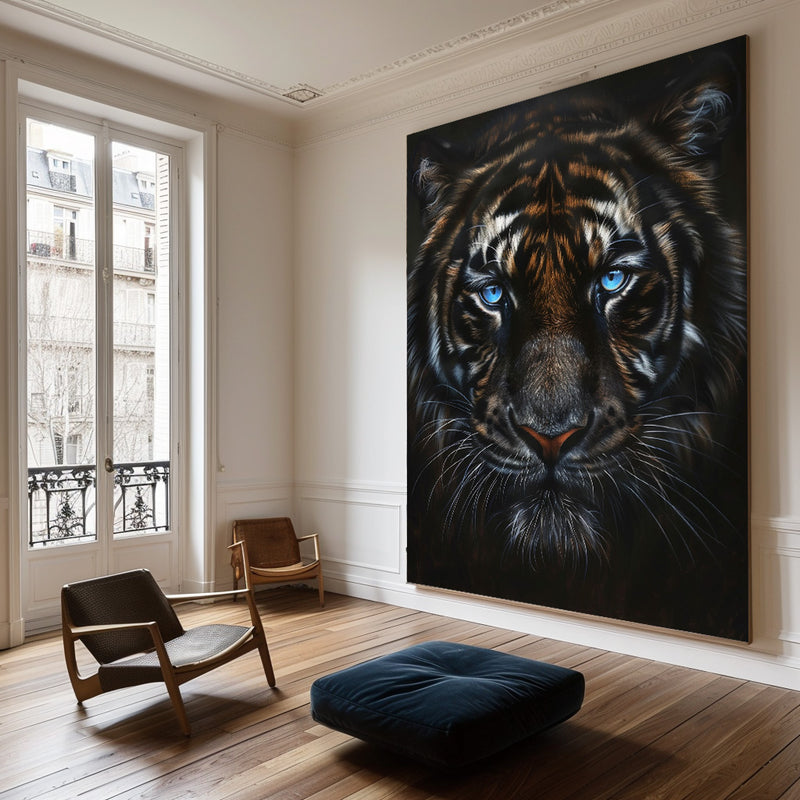 Large Wild Tiger Oil Painting Black Tiger Artwork - Handmade Tiger Canvas Art for Wall Decor