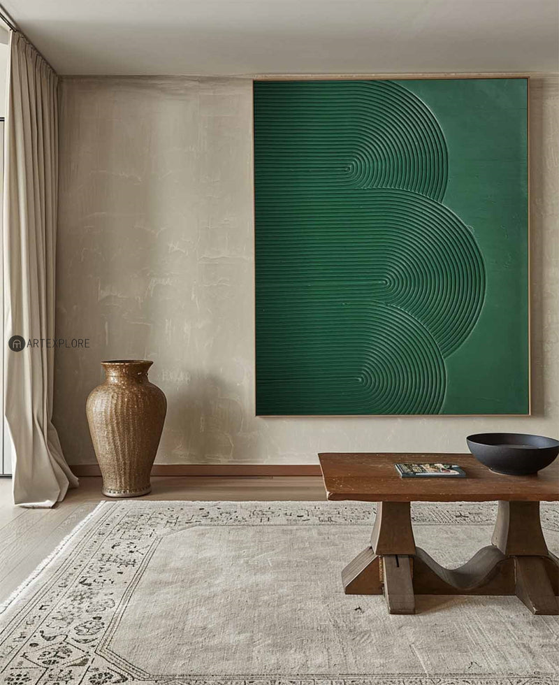 Modern Original Abstract Green Texture Wall Art,Canvas Green Thick Texture Oil Paintings,Light Luxury Vertical Green Hanging Painting