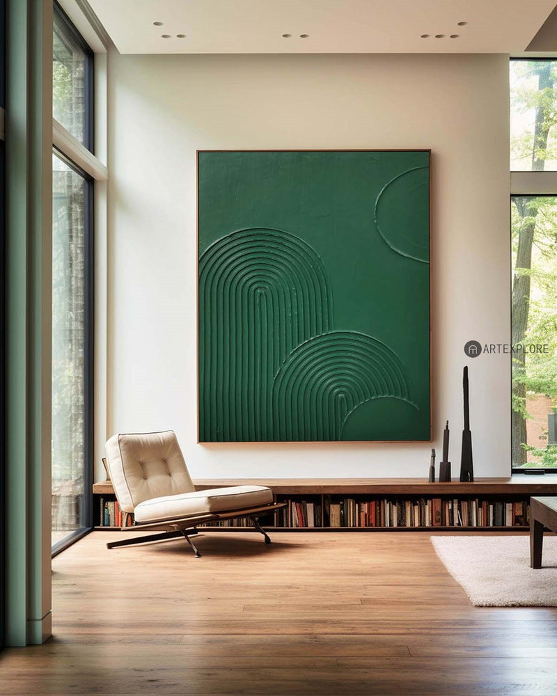 Largr Green Rich Textured Painting,Minimalist Pure Green Abstract Handmade Wall Art,Green Art Deco Artwork