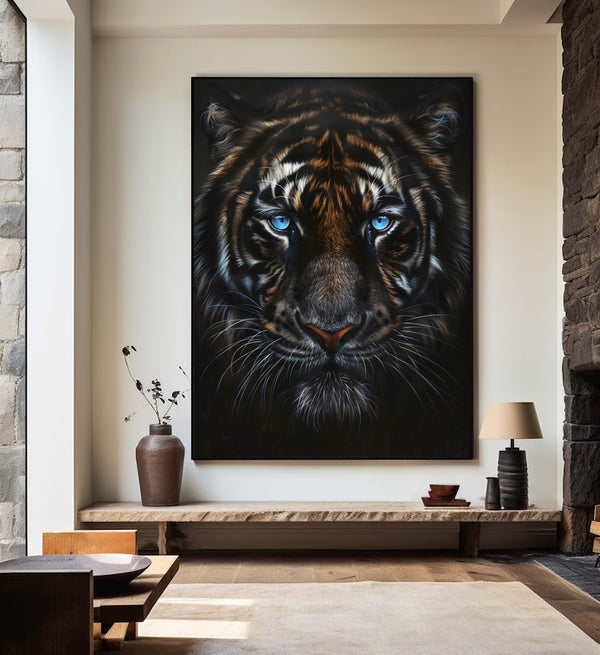 Large Wild Tiger Oil Painting Black Tiger Artwork - Handmade Tiger Canvas Art for Wall Decor