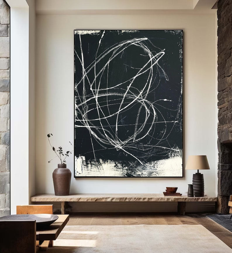 Modern Black Abstract Art Large Black Minimalist Painting Handmade Canvas Wall Art | Artexplore