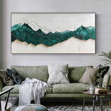 Large Green Abstract Art Minimalist Wall Art Panoramic Canvas Wall Art Rich Textured Plaster Painting