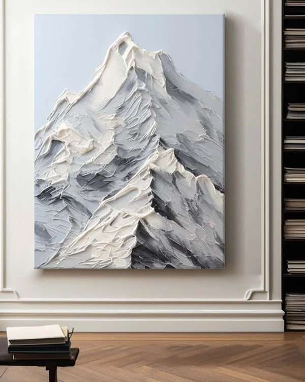 Large Mountain Painting Rich Textured Mountain Wall Art Blue White Mountain Art Landscape Art