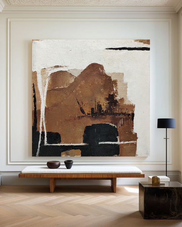 Black And Brown Wabi-sabi Painting Oversized Painting Canvas Minimalist Painting For Home Decor