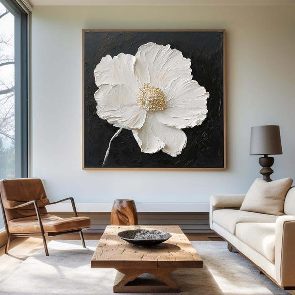 3D White Flower Abstract Painting Minimalist Abstract Art On Canvas Modern Flower Painting Painting For livingroom  