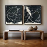 Modern Set Of 2 Black And White Abstract Wall Art Diptychs Black And White Abstract Brush Stroke Painting