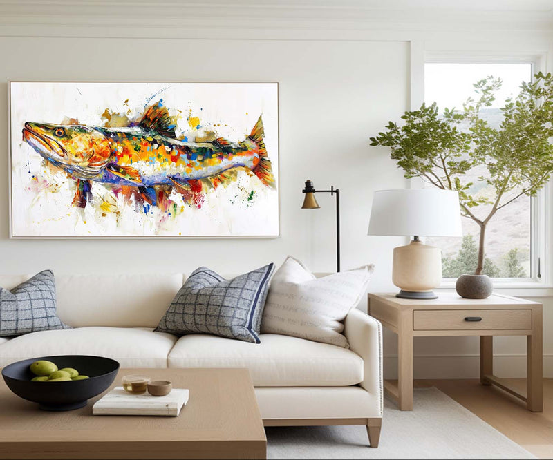 Beautiful Colorful Fish Acrylic painting On Canvas,Large Horizontal Colorful Fish Wall Art,Rainbow Koi Home Decor