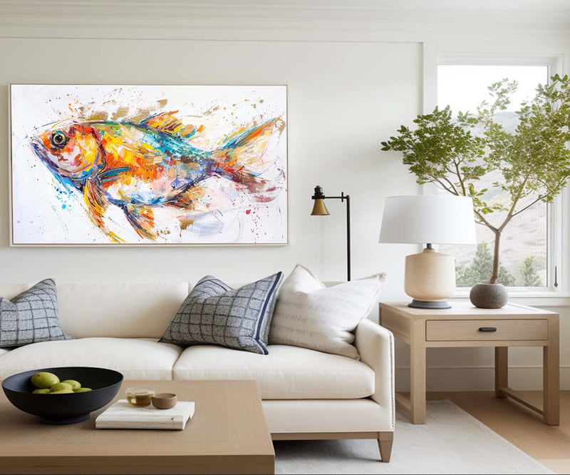 Modern Colorful Koi Fish Abstract Wall Art Bright Fish Oil Painting Artwork For Dining Room