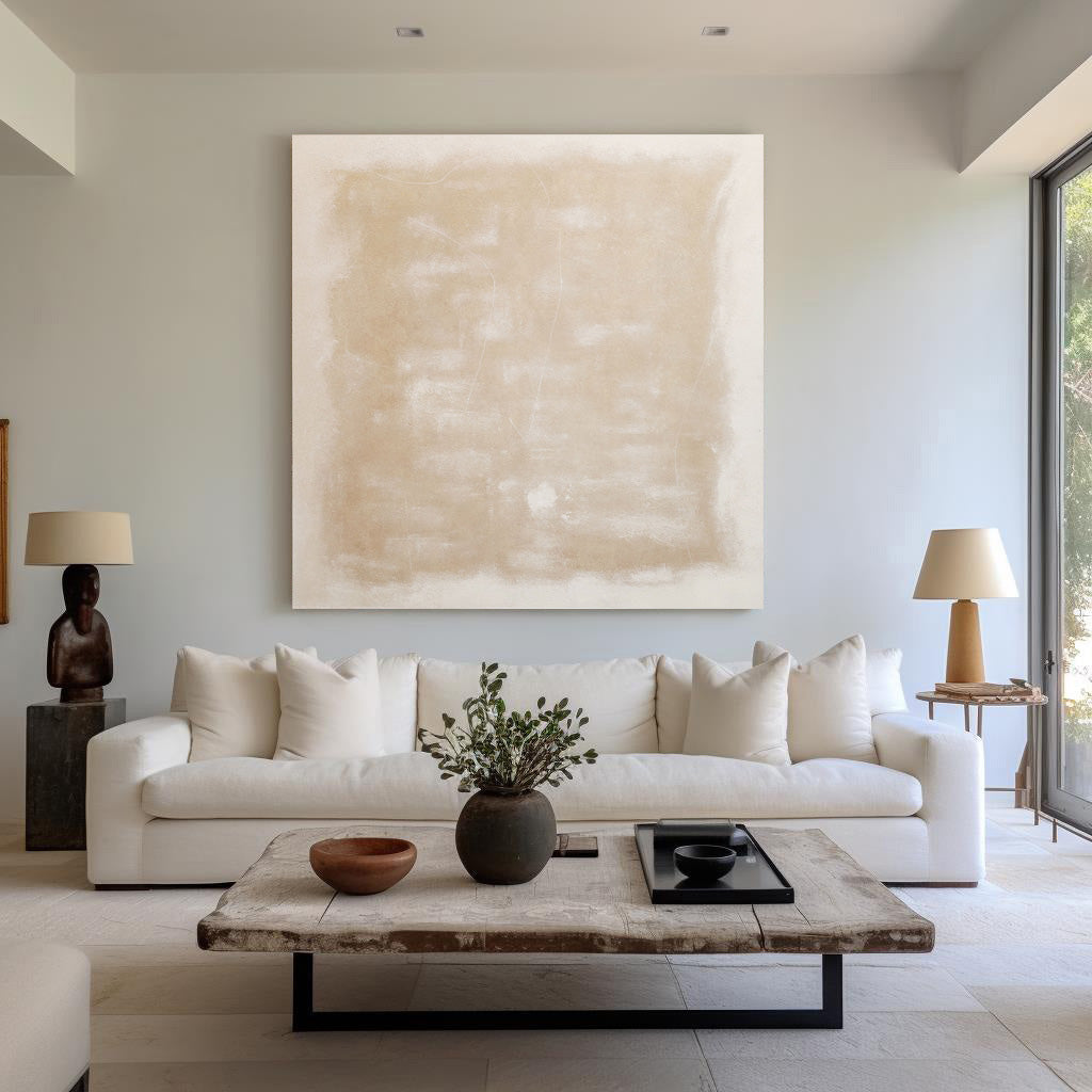 White and Beige Minimalist Abstract Art On Canvas Modern Painting ...