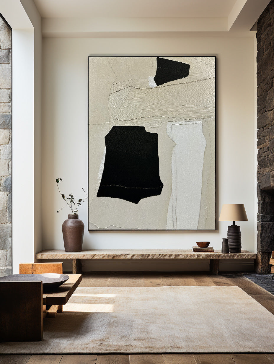 Modern Black And Beige And White Abstract Canvas Wall Art Earth Tone ...