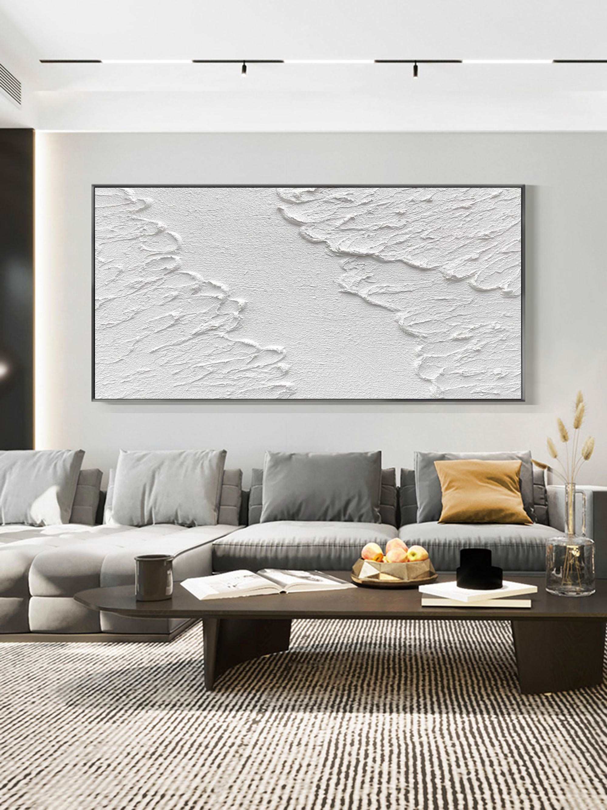 3D Textured Plaster Painting Art White Minimalist Painting White Canvas ...