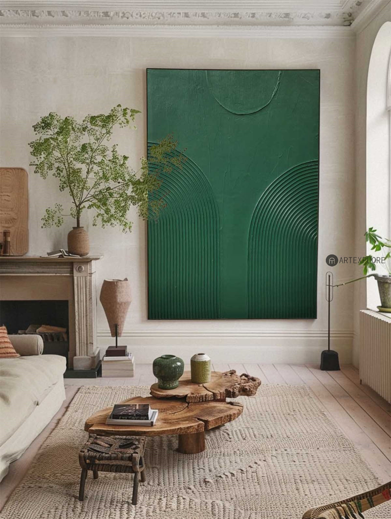 Original Pure Green Acrylic Canvas Art, Modern 3D Green Wall Art Decor,Abstract Green Art For Sale