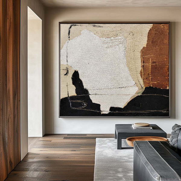 Black And Brown Wabi-sabi Wall Art Large Abstract Painting Modern Canvas Wall Art For Living Room 