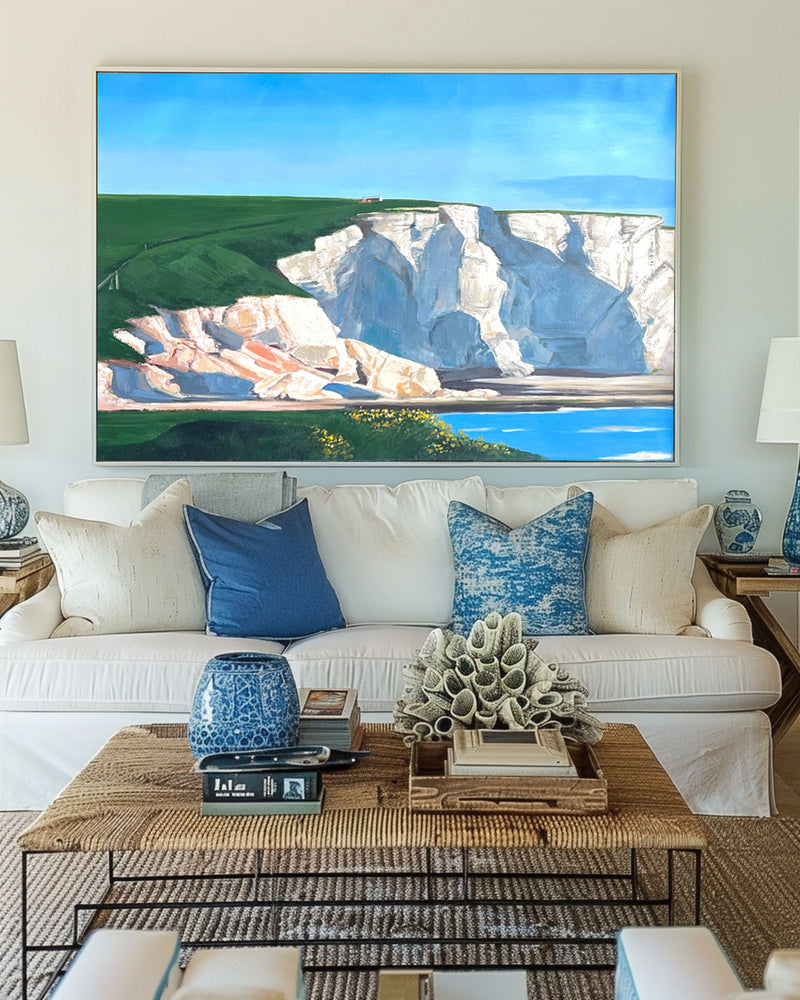 White Cliff Horizontal Oil Painting For Wall Landscape Art Seaside Art on Canvas Large  Apartment Decor