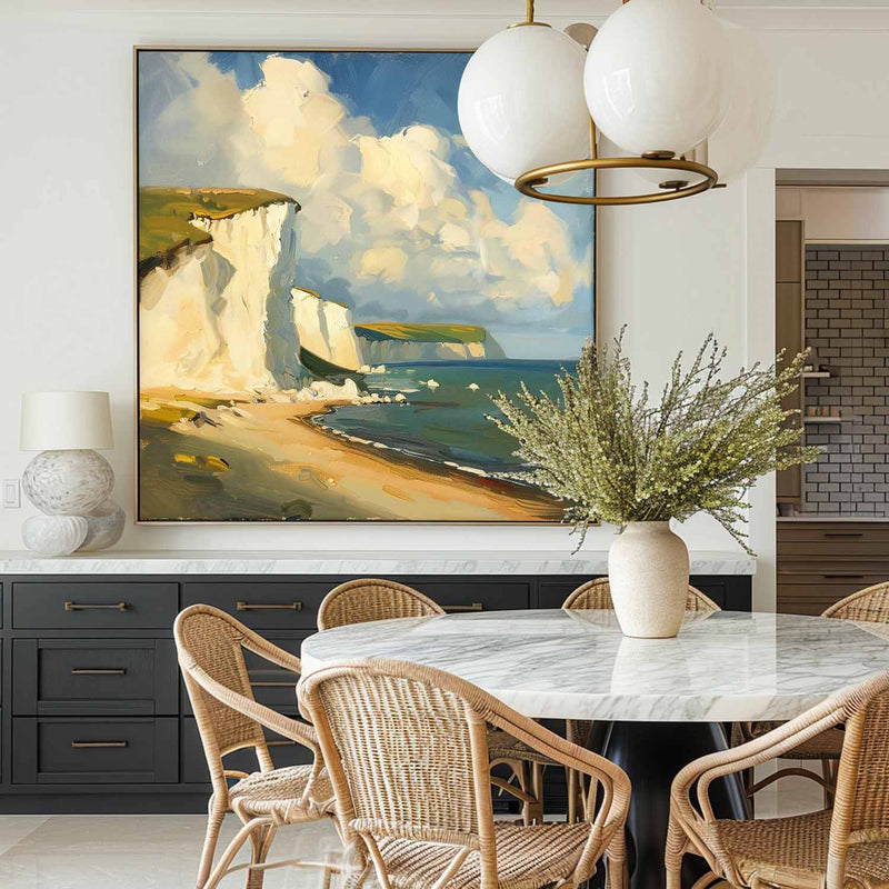 Modern Famous Seaside Art Canvas Painting White Cliff Landscape Painting American Art For Sale