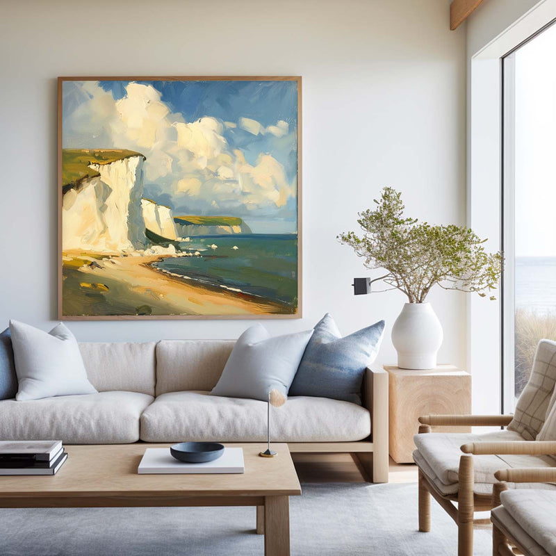 Modern Famous Seaside Art Canvas Painting White Cliff Landscape Painting American Art For Sale