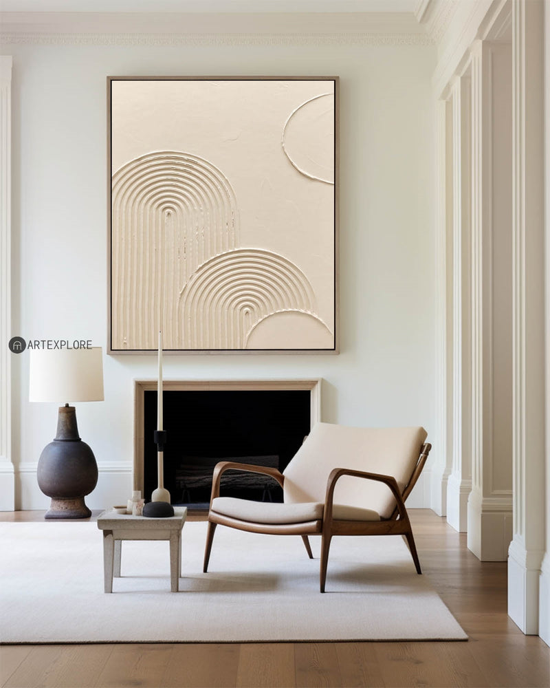 Large Beige Heavy Textured Framed Art, Original Minimalist Beige Art Paintings,Modern Beige Wall Decor