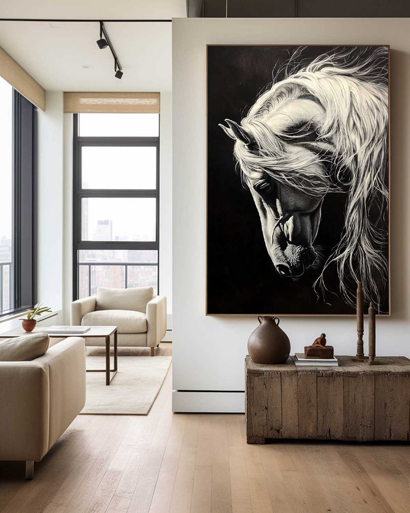 Black Horse Oil Painting Wild Horse Portrait Art Painting Black Steed Painting Horse Art For Sale