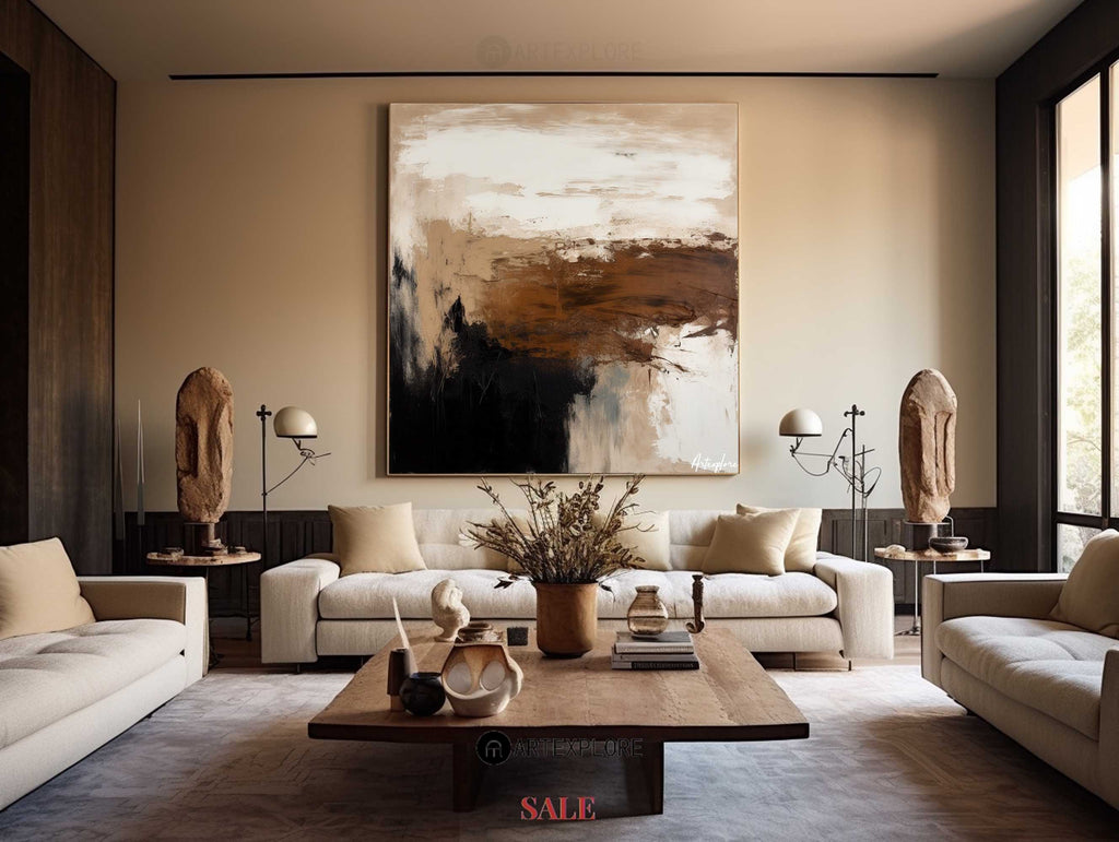 Large Black Brown Abstract Canvas Painting, Wabi Sabi Wall Art Black ...