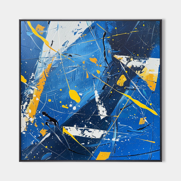 Modern Abstract Blue And Yellow Wall Art Original Colorful Canvas 