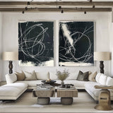 Modern Set Of 2 Black And White Abstract Wall Art Diptychs Black And White Abstract Brush Stroke Painting