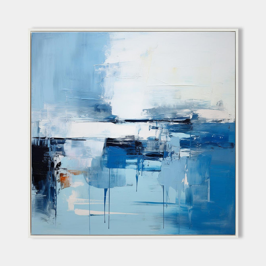 Blue and White Minimalist Abstract Art On Canvas Modern Painting ...