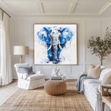 Large BLUE And White Elephant Canvas Palette  Oil Painting Original  Blue Elephant Abstract Contemporary Art Painting Wall Art Custom Canvas Paintings 