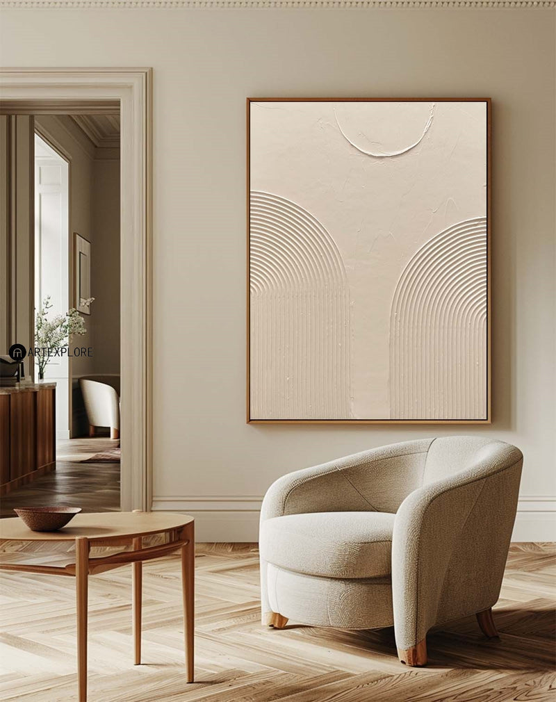 3d Abstract Beige Textured Canvas Art,Large Beige Acrylic Modern Minimalist Art,Beautiful Home Wall Art