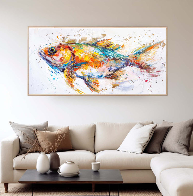 Modern Colorful Koi Fish Abstract Wall Art Bright Fish Oil Painting Artwork For Dining Room