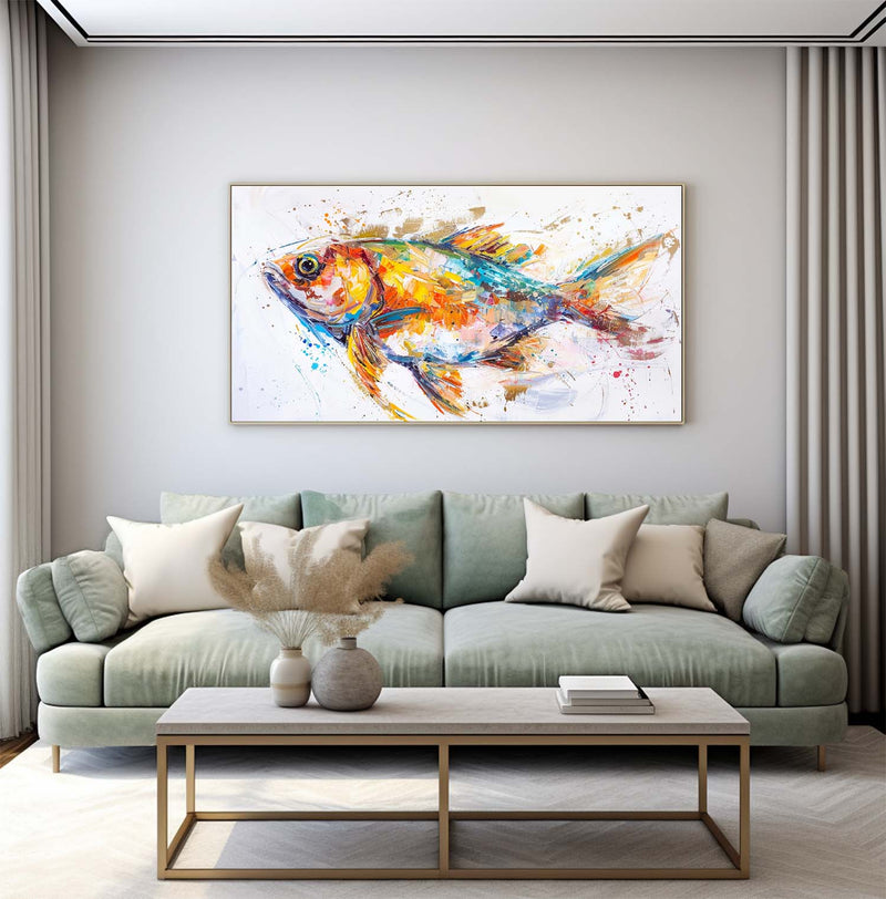 Modern Colorful Koi Fish Abstract Wall Art Bright Fish Oil Painting Artwork For Dining Room