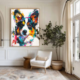 Modern Animal Dog Canvas Painting Wall Art Vibrantly Colorful Dog Art Large Dog Painting For Kid's Room