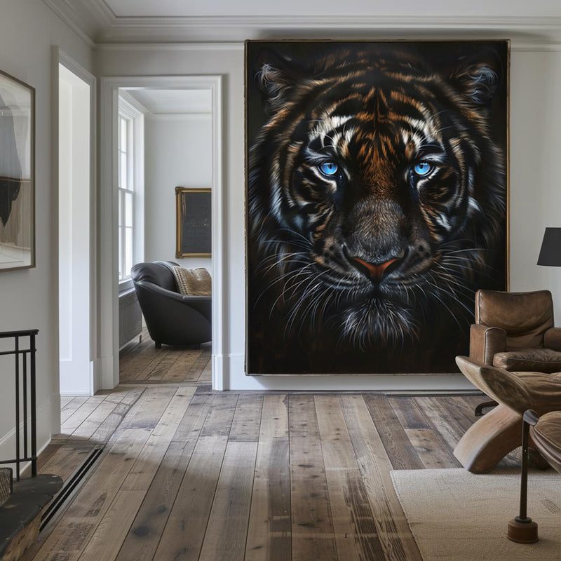 Large Wild Tiger Oil Painting Black Tiger Artwork - Handmade Tiger Canvas Art for Wall Decor