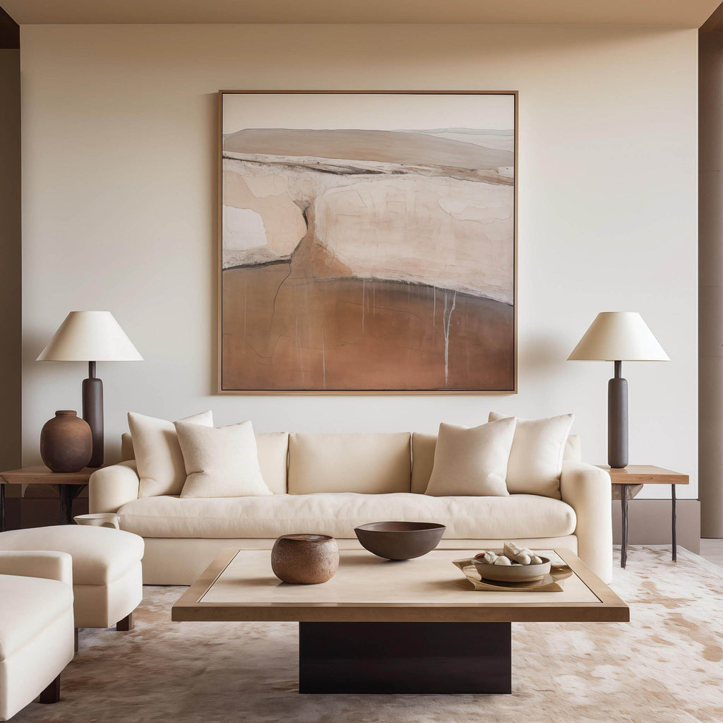 Brown and Beige Minimalist Abstract Art On Canvas Modern Painting ...