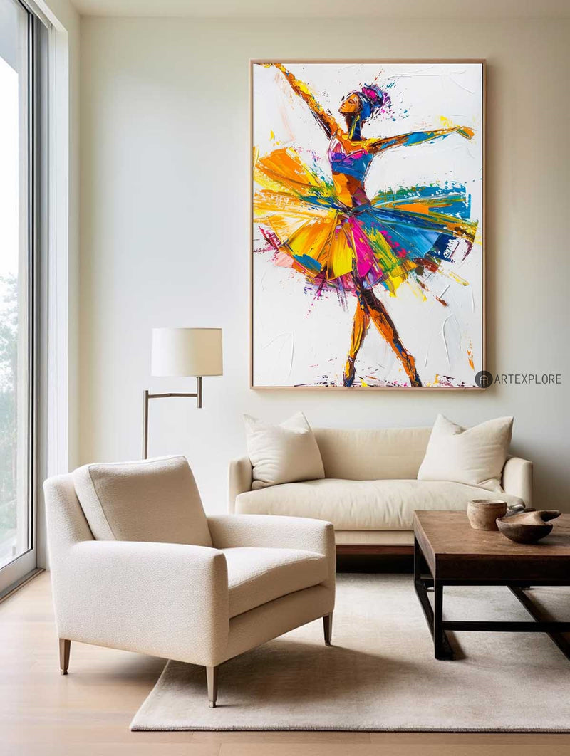 Abstract African Ballerina portrait Oil Painting On Canvas Art,Beautiful Ballerina Girl Colourful Hand Painted, Custom Artwork For Living Room