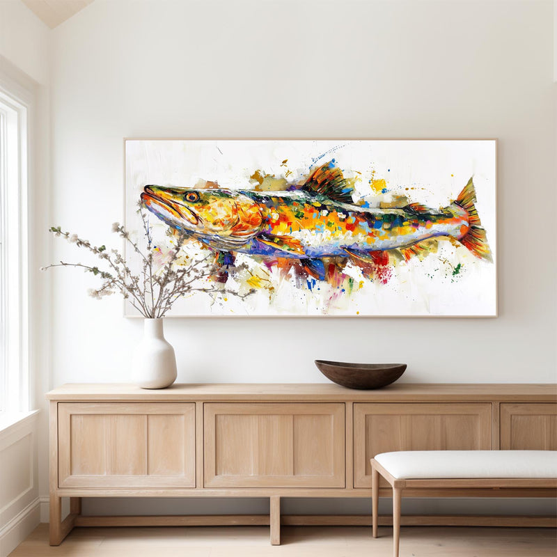 Beautiful Colorful Fish Acrylic painting On Canvas,Large Horizontal Colorful Fish Wall Art,Rainbow Koi Home Decor